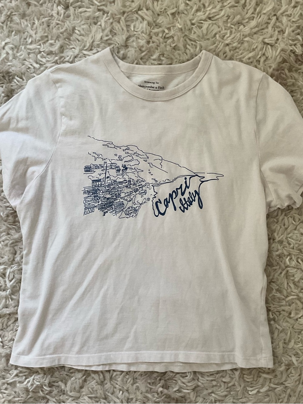 Abercrombie & Fitch White Tee with Blue 'Capri Bay' Graphic